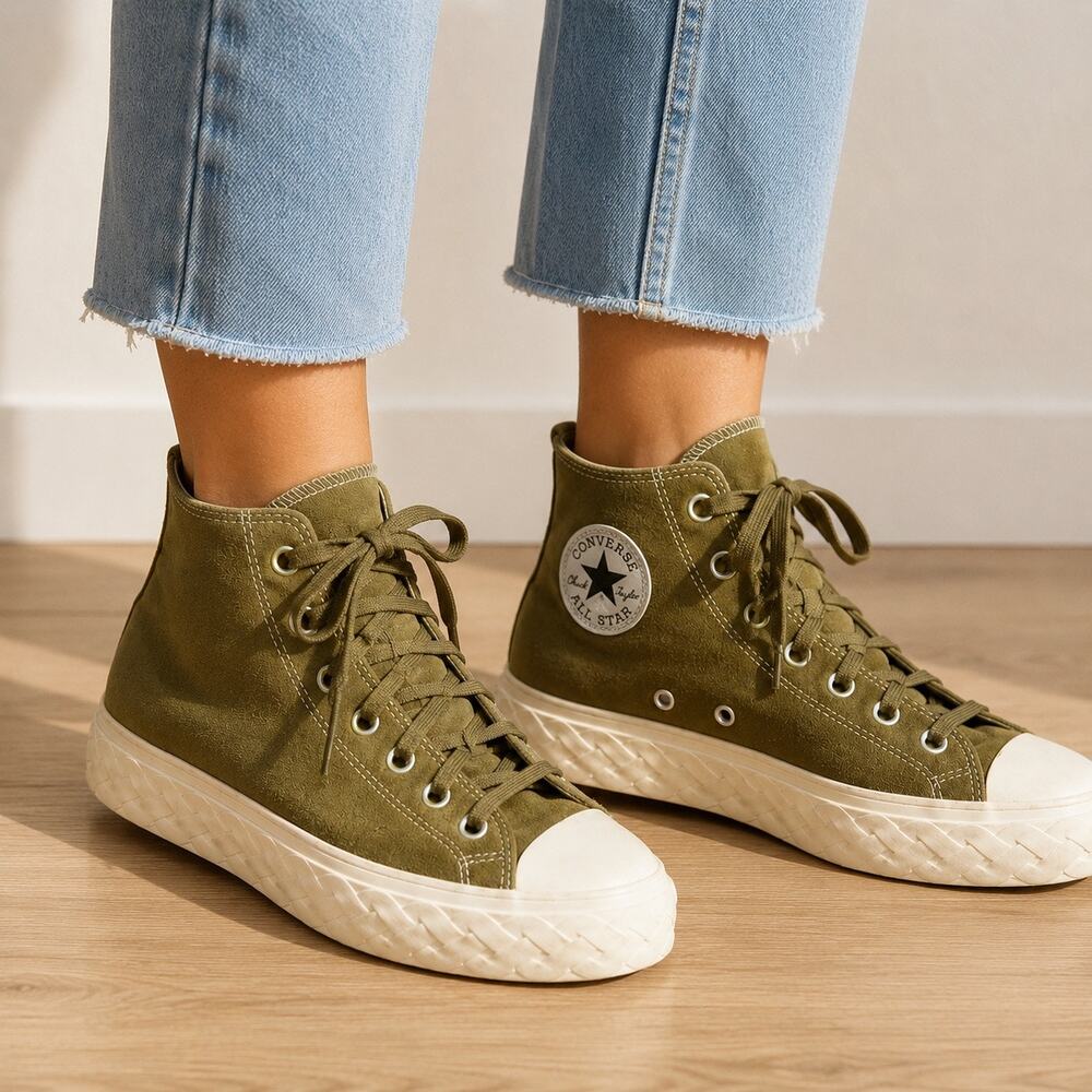 CONVERSE Chuck Taylor All Star High Top Olive Suede Sneakers | W 9.5, M 7.5